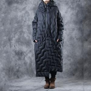 Front Zip Designer Black Coat Fashion Puffer Coat for Woman