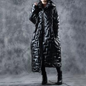 Trendy Glittering Down Coat Asymmetrical Hooded Puffer Jacket