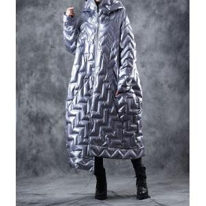 Trendy Glittering Down Coat Asymmetrical Hooded Puffer Jacket