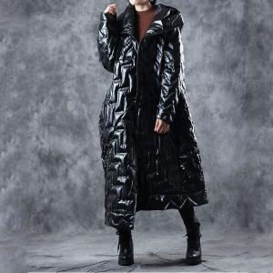 Trendy Glittering Down Coat Asymmetrical Hooded Puffer Jacket