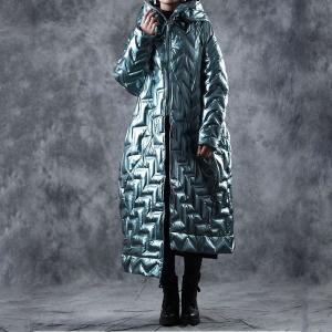 Trendy Glittering Down Coat Asymmetrical Hooded Puffer Jacket