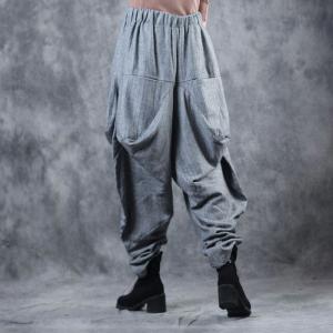 OL Style Baggy Flare Pants Fashion Gray Balloon Trousers