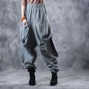 OL Style Baggy Flare Pants Fashion Gray Balloon Trousers