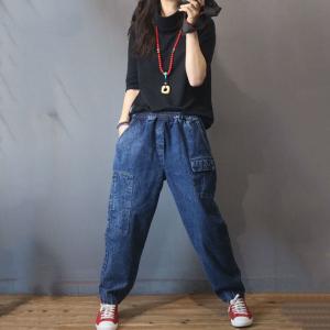 Pockets Decoration Vintage Jeans Denim Baggy Harem Pants