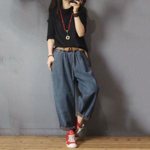 Street Style Baggy Harem Pants Womans Distressed Boyfriend Jeans