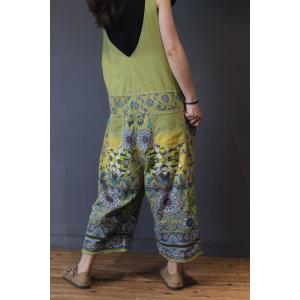 Ethnic Printed Wide Leg Jumpsuits Vintage Plus Size Cotton Overalls