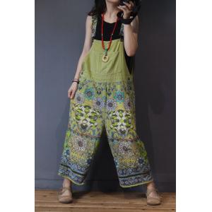 Ethnic Printed Wide Leg Jumpsuits Vintage Plus Size Cotton Overalls