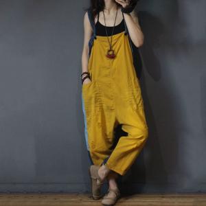 Contrast Color Back Printed Jumpsuits Loose Cotton Dungarees