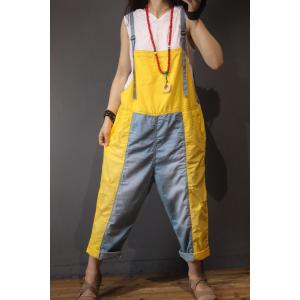 Color Block Fashion Baggy Overalls Womans Cotton Jumpsuits