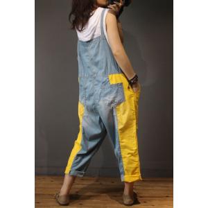 Color Block Fashion Baggy Overalls Womans Cotton Jumpsuits