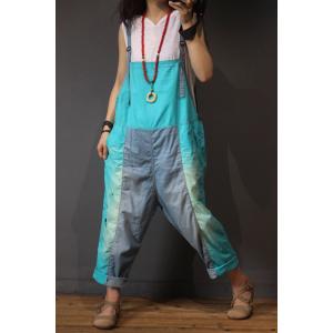 Color Block Fashion Baggy Overalls Womans Cotton Jumpsuits