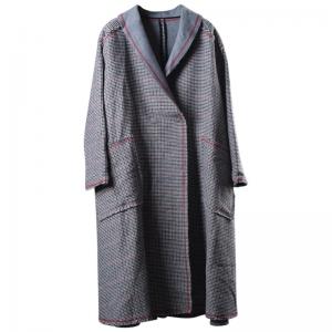 Small Plaids Plus Size Winter Coat Vintage Wool Coat for Woman