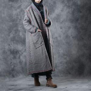 Small Plaids Plus Size Winter Coat Vintage Wool Coat for Woman