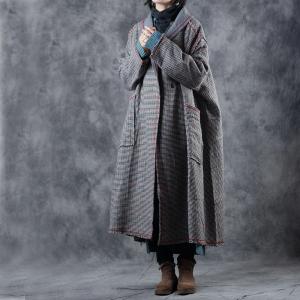 Small Plaids Plus Size Winter Coat Vintage Wool Coat for Woman