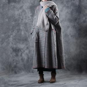 Small Plaids Plus Size Winter Coat Vintage Wool Coat for Woman