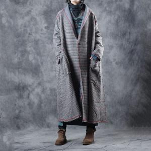 Small Plaids Plus Size Winter Coat Vintage Wool Coat for Woman