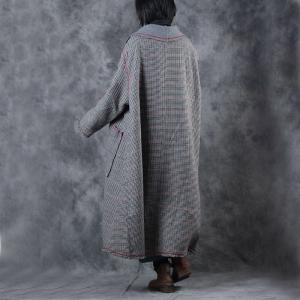 Small Plaids Plus Size Winter Coat Vintage Wool Coat for Woman