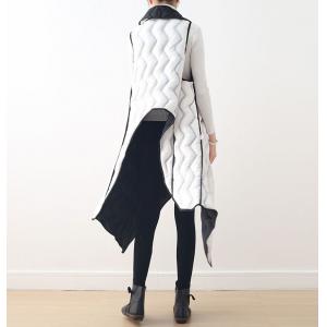 Asymmetrical Designer Puffer Coat Black White Wrap Vest Coat