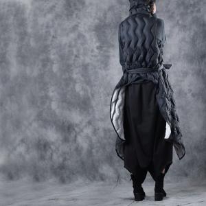 Asymmetrical Designer Puffer Coat Black White Wrap Vest Coat