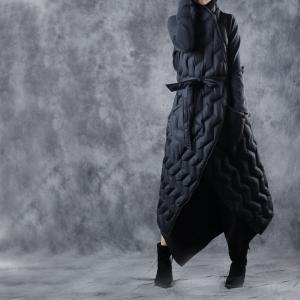 Asymmetrical Designer Puffer Coat Black White Wrap Vest Coat