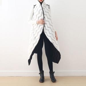 Asymmetrical Designer Puffer Coat Black White Wrap Vest Coat