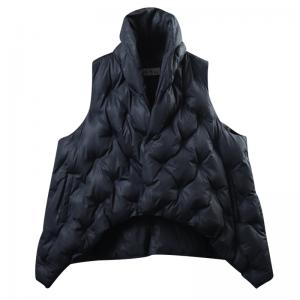 Stand Collar Womans Black Short Vest A-Line Puffer Coat