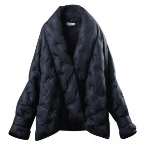 Quilted Short Puffer Jacket Long Sleeve Plus Size Black Coat