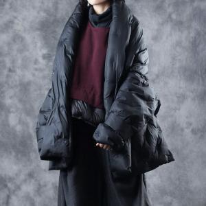 Quilted Short Puffer Jacket Long Sleeve Plus Size Black Coat