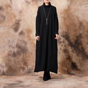 Plus Size Turtleneck Sweater Dress Black Long Knitting Dress