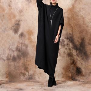 Plus Size Turtleneck Sweater Dress Black Long Knitting Dress