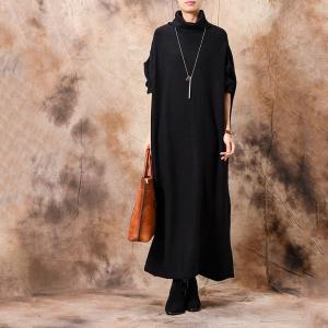 Plus Size Turtleneck Sweater Dress Black Long Knitting Dress