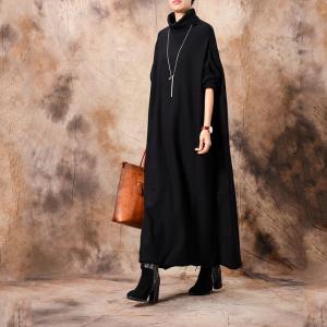 Plus Size Turtleneck Sweater Dress Black Long Knitting Dress