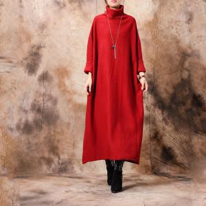 Long Sleeve Knitted Sweater Dress Plus Size Maxi Red Dress