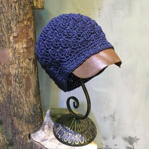 Handmade Cotton Linen Beanie Leather Brim Beret Hat