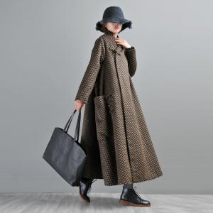 Chinese Vintage Pankous Loose Woolen Coat Flared Checkered Coat