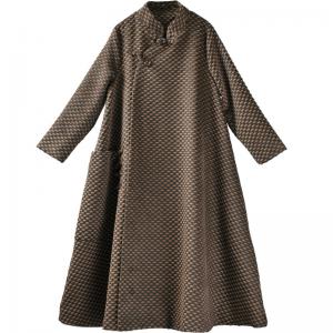 Chinese Vintage Pankous Loose Woolen Coat Flared Checkered Coat