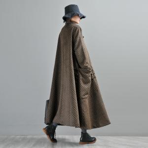 Chinese Vintage Pankous Loose Woolen Coat Flared Checkered Coat