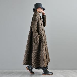 Chinese Vintage Pankous Loose Woolen Coat Flared Checkered Coat