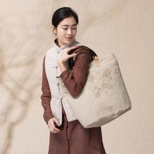 Organic Cotton Linen Handbag Vintage Handmade Embroidery Tote