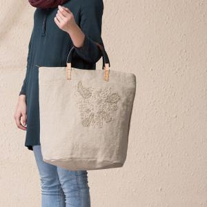 Organic Cotton Linen Handbag Vintage Handmade Embroidery Tote