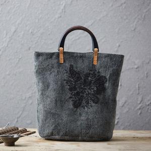 Organic Cotton Linen Handbag Vintage Handmade Embroidery Tote