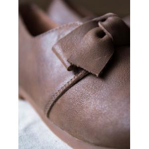 Bowknot Decoration Vintage Saddle Shoes Cowhide Leather Flats for Woman