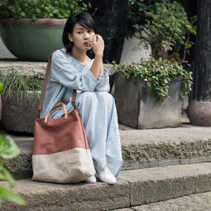 Contrast Colors Womans Handbag Cotton Linen Retro Shoulder Bag