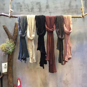 Korean Fashion Pleated Linen Plain Scarf Long Scarf For Woman