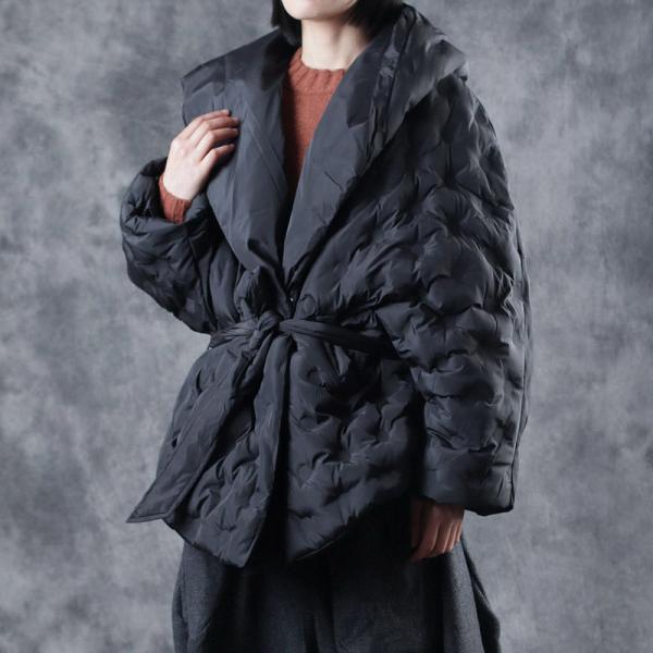 Fluffy Plus Size Short Wrap Coat Black Hooded Puffer Jacket in
