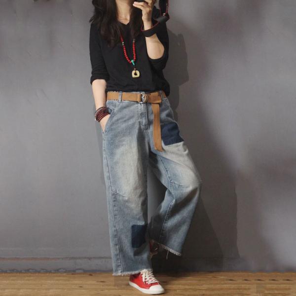 Straight-Leg Blue Contrast Baggy Jeans Womans Denim Bootcuts