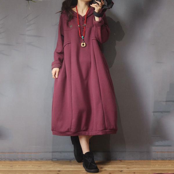 Casual Style Cotton Hoodie Dress Oversized Korean Dress