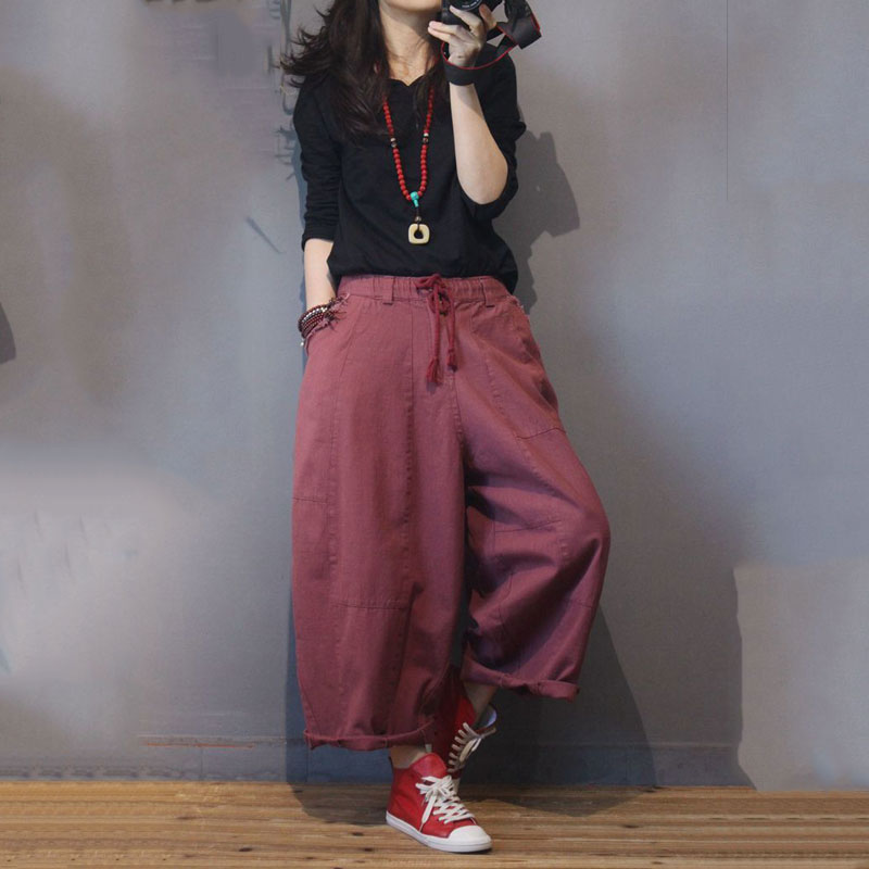 Street Fashion Cotton Harem Pants Womans Baggy Trousers in Purplish Red ...