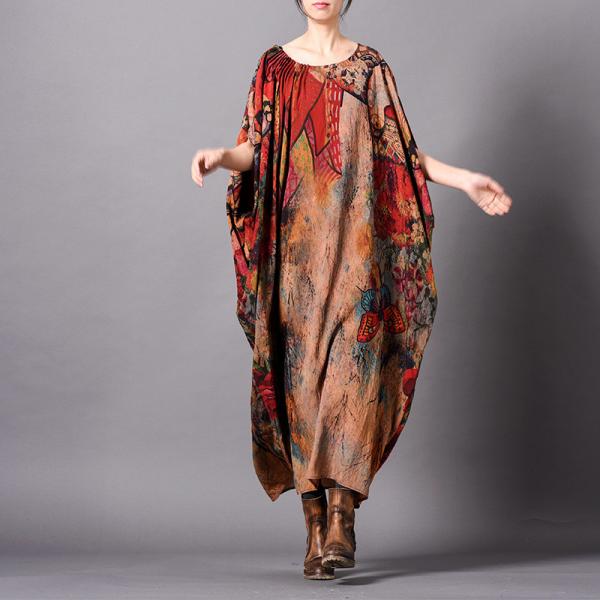 Bat Sleeve Silk Caftan Dress Plus Size Vintage Abaya