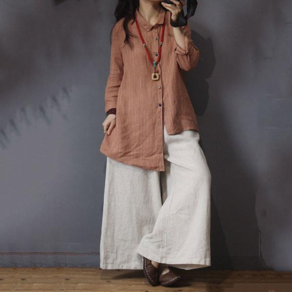 Vintage Style Linen Striped Blouse Asymmetric Oversized Shirt
